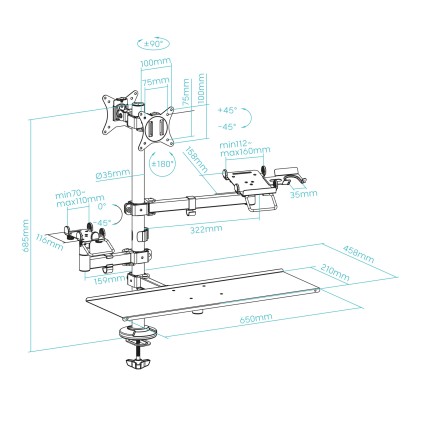 TooQ TQPM0003 Supporti a parete per TV 81,3 cm (32") Scrivania Nero