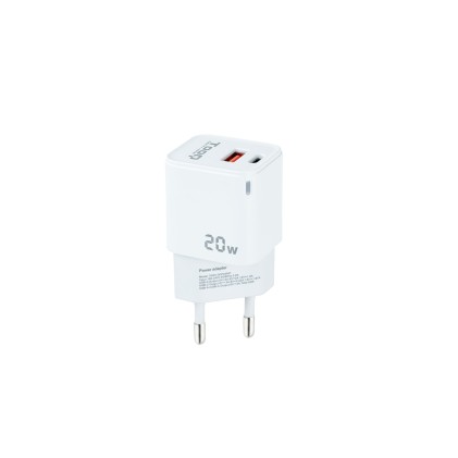 Caricabatterie da muro Tooq USB-C/PD + USB-A/QC 20W - Colore bianco