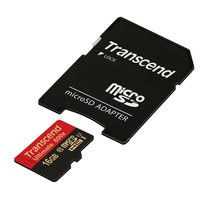 TRANSCEND Flash Micro SDHC 16GB UHS-1 600X Class 10 + 1 adapter - Write up to 46MB/s 600X Read up to 87MB/s