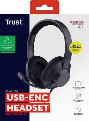 Trust Ayda Max Auricolare Cablato A Padiglione Musica e Chiamate USB Type-C / USB Type-A Nero