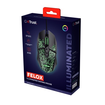 Trust GXT 113 Felox mouse Gaming Mano destra USB tipo A Ottico 6400 DPI