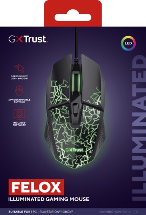 Trust GXT 113 Felox mouse Gaming Mano destra USB tipo A Ottico 6400 DPI