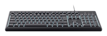 Tastiera cablata Trust Primo Full-Size con USB-C - Retroilluminazione a LED - Protezione da schizzi - 104 tasti silenziosi - Adattatore USB-A - 22x184x436mm - Nera - Spagnolo