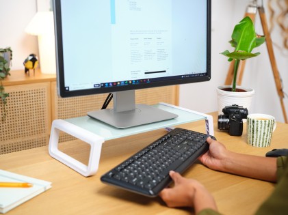 Trust 25351 supporto da tavolo per Tv a schermo piatto Trasparente, Bianco Scrivania