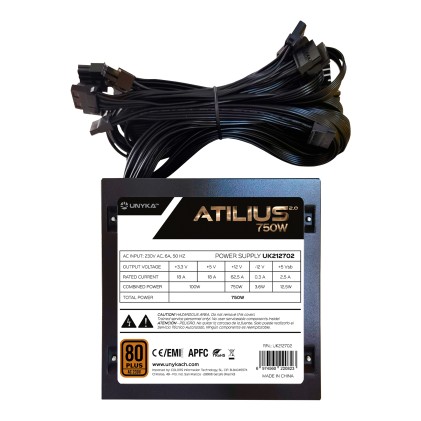 UNYKAch ATX Atilius 2.0 Black 750W 80+ Bronze alimentatore per computer 20+4 pin ATX Nero