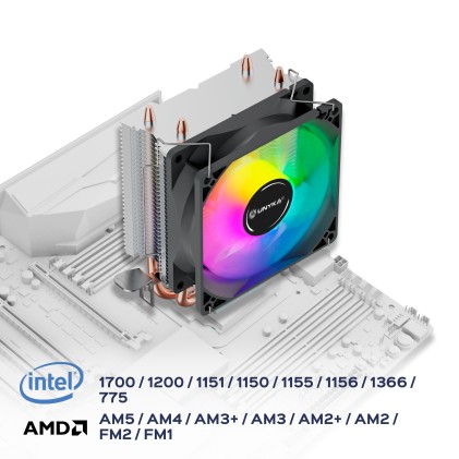 Unykach Unycool H20 ARGB Disipador CPU - Multisocket Universal - Ventilador 90mm - Iluminacion ARGB - Color Negro