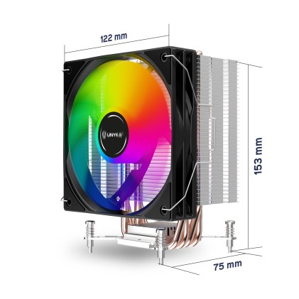Dissipatore per CPU Unykach Unycool H41 ARGB - Multisocket universale - Ventola da 120 mm - Illuminazione ARGB - Nero