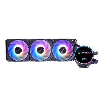 Kit di raffreddamento a liquido Unykach Aquastorm NEO 360 - 3 ventole da 120 mm - Illuminazione RGB - Visualizzazione della temperatura della CPU - Tubi da 38 mm