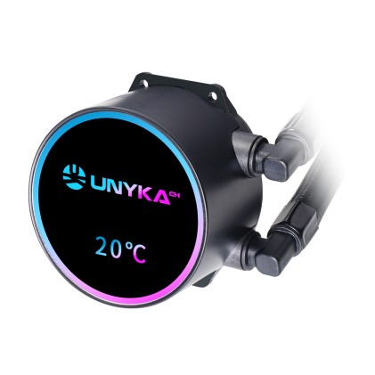 Kit di raffreddamento a liquido Unykach Aquastorm NEO 360 - 3 ventole da 120 mm - Illuminazione RGB - Visualizzazione della temperatura della CPU - Tubi da 38 mm