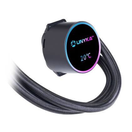 Kit di raffreddamento a liquido Unykach Aquastorm NEO 360 - 3 ventole da 120 mm - Illuminazione RGB - Visualizzazione della temperatura della CPU - Tubi da 38 mm