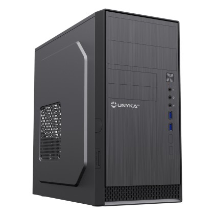 Case Tower MicroATX Unykach Aero C12 V1 - Dimensioni unità supportate 3,5", 2,5" - USB-A 3.0, lettore di schede SD e audio - Colore nero