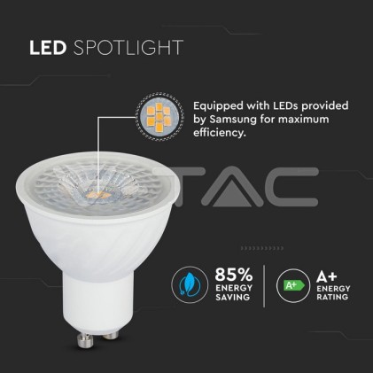 V-TAC PRO VT-247 Lampadina LED GU10 6,5W Chip Samsung - Bianco naturale 4000K - SKU 193