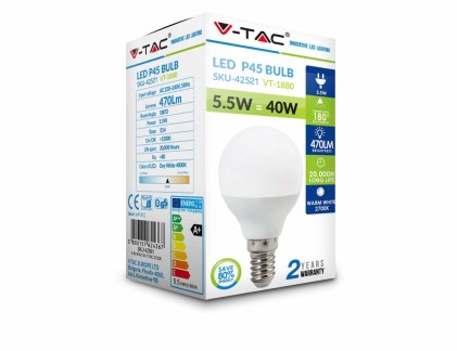 V-TAC VT-1880 Lampadina LED E14 5.5W Miniglobo P45 6400K Bianco freddo - SKU 42521