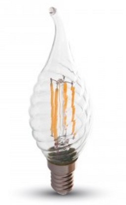 V-TAC VT-1995 Lampadina LED E14 4W Candela fiamma Twist filamento - Bianco Caldo 2700K - SKU 4308