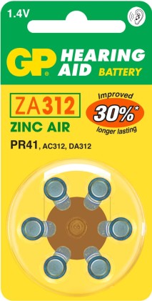 GP Batteries Hearing Aid ZA312 Batteria monouso PR41 Zinco-aria