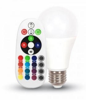 V-TAC VT-2022 Lampadina LED E27 6W Bulb A60 RGB+W con telecomando - 4000K Bianco naturale - SKU 7150