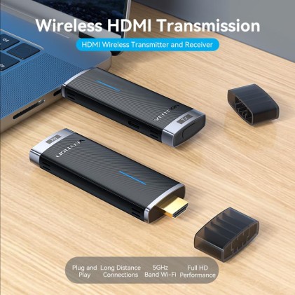 Trasmettitore e ricevitore HDMI wireless Vention 5GHz - Risoluzione Full HD - Portata fino a 40 m - Alimentazione tramite USB-C - Nero