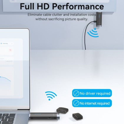 Trasmettitore e ricevitore HDMI wireless Vention 5GHz - Risoluzione Full HD - Portata fino a 40 m - Alimentazione tramite USB-C - Nero