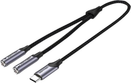 Adattatore Vention da USB-C a TRS - Suono Hi-Fi - Chip VT0200 - Alloggiamento in alluminio - Anti-groviglio - Resistente all'usura - Grigio