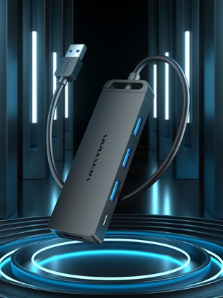 Vention CHLBB hub di interfaccia USB 3.2 Gen 1 (3.1 Gen 1) Type-A 5000 Mbit/s Nero
