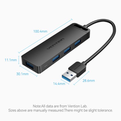 Vention CHLBD hub di interfaccia USB 3.2 Gen 1 (3.1 Gen 1) Type-A 5000 Mbit/s Nero
