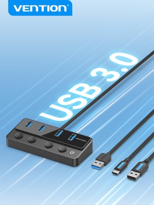 Vention CHWBF hub di interfaccia USB 3.2 Gen 1 (3.1 Gen 1) Type-A 5000 Mbit/s Nero