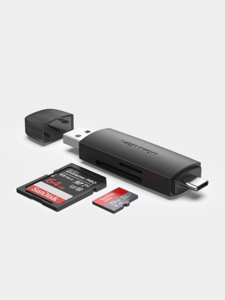 Vention CLKB0 lettore di schede USB 3.2 Gen 1 (3.1 Gen 1) Type-A/Type-C Nero