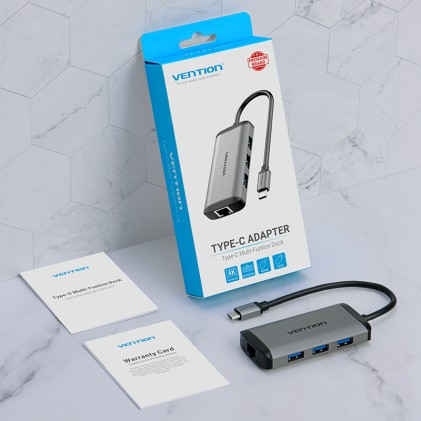 Vention CNCHB replicatore di porte e docking station per laptop Cablato USB 3.2 Gen 1 (3.1 Gen 1) Type-C Grigio