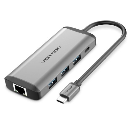 Vention CNDHB replicatore di porte e docking station per laptop Cablato USB 3.2 Gen 1 (3.1 Gen 1) Type-C Argento