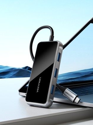 Vention TFMHB replicatore di porte e docking station per laptop Cablato USB 3.2 Gen 1 (3.1 Gen 1) Type-C Nero, Argento