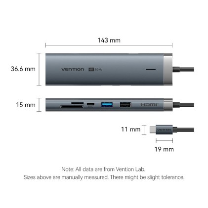 Vention TGVHB hub di interfaccia USB tipo-C 5000 Mbit/s Grigio