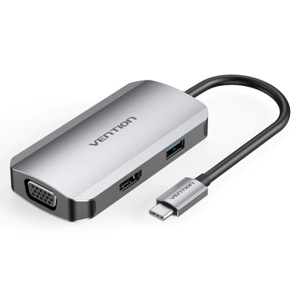 Vention TOAHB replicatore di porte e docking station per laptop Cablato USB 3.2 Gen 1 (3.1 Gen 1) Type-C Grigio, Argento