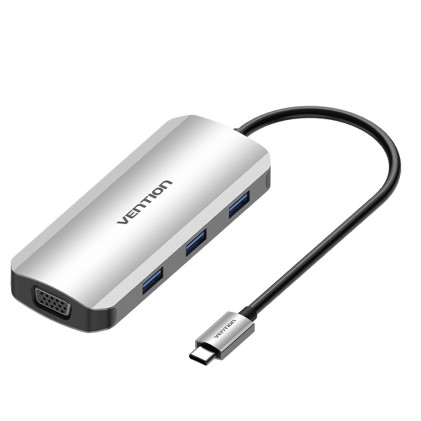 Vention TOIHB replicatore di porte e docking station per laptop Cablato USB 3.2 Gen 1 (3.1 Gen 1) Type-C Argento