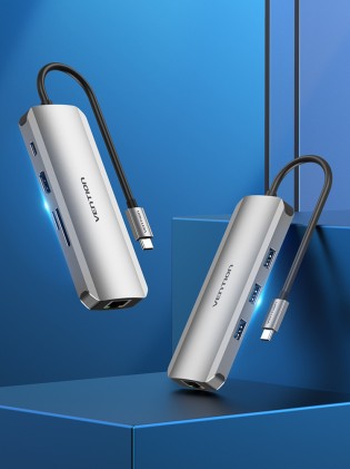 Vention TOKHB replicatore di porte e docking station per laptop Cablato USB 3.2 Gen 1 (3.1 Gen 1) Type-C Argento