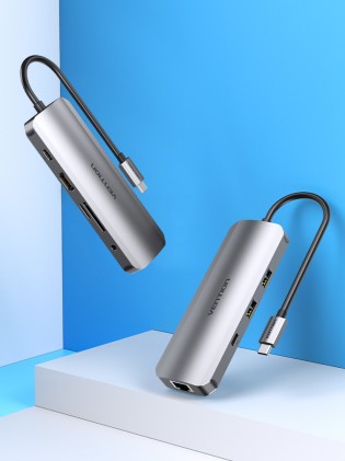 Vention TOMHB replicatore di porte e docking station per laptop Cablato USB 3.2 Gen 1 (3.1 Gen 1) Type-C Argento