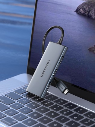 Vention TOOHB replicatore di porte e docking station per laptop Cablato USB 3.2 Gen 1 (3.1 Gen 1) Type-C Grigio