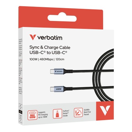 Verbatim Cavo Sync  Charge Usb C To Usb C 100W 120 Cm