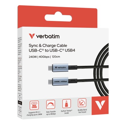 Verbatim Cavo Sync  Charge Cable Usb-C To Usb-C 240W 40 Gbps 120 Cm