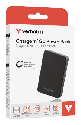 Verbatim Power Bank Chargengo Essentials Magnetic Wireless 10000Mah Black