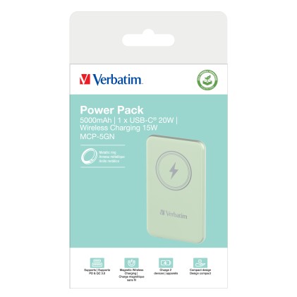 Verbatim Power Bank Wireless Magnetico 5000 Mah Verde