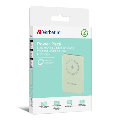 Verbatim Power Bank Wireless Magnetico 5000 Mah Verde