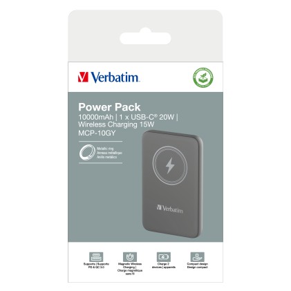 Verbatim Power Bank 10000 Chargengo Magnetica Wireless, Grigia