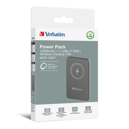 Verbatim Power Bank 10000 Chargengo Magnetica Wireless, Grigia