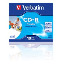 VERBATIM inkjet printable CD-R 80 min. / 700 MB 52x 10-pack jewelcase DataLife Plus, white surface