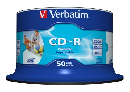 VERBATIM inkjet printable CD-R 80 min. / 700MB 52x 50-pack spindle white fullsize surface