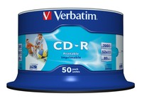 VERBATIM inkjet printable CD-R 80 min. / 700MB 52x 50-pack spindle white fullsize surface
