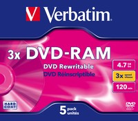 VERBATIM DVD-RAM 120 min. / 4.7GB 3x 5-pack jewelcase DataLife Plus, scratch resistant surface