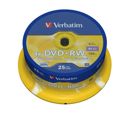 VERBATIM 25x DVD+RW SERL 4,7GB 4x Spindel matt silber surface