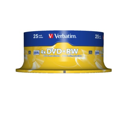 VERBATIM 25x DVD+RW SERL 4,7GB 4x Spindel matt silber surface