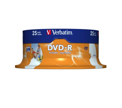 Verbatim Dvd-R 16X, 4,7Gb, 25 Pack Spindle, Wide Inkjet Printable, 21-118 Mm